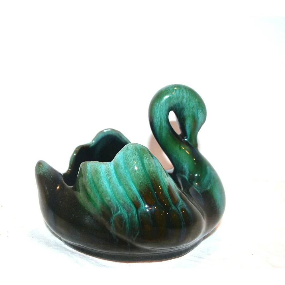 Vintage Swan Drip Glaze Planter Catch All Candy Dish